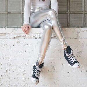 Silver Metallic High Waist Leggings